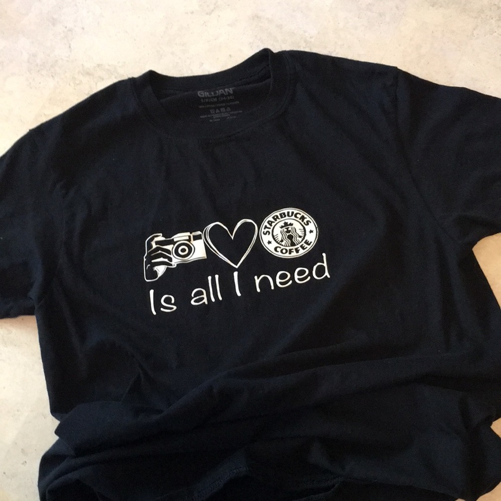 Black T-shirt /photography, coffee, love sz small